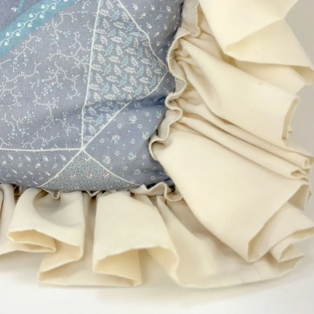 Vintage Ruffled Bunny Easter Pillow 12x12 Blue Cream Cottage Farmhouse Decor